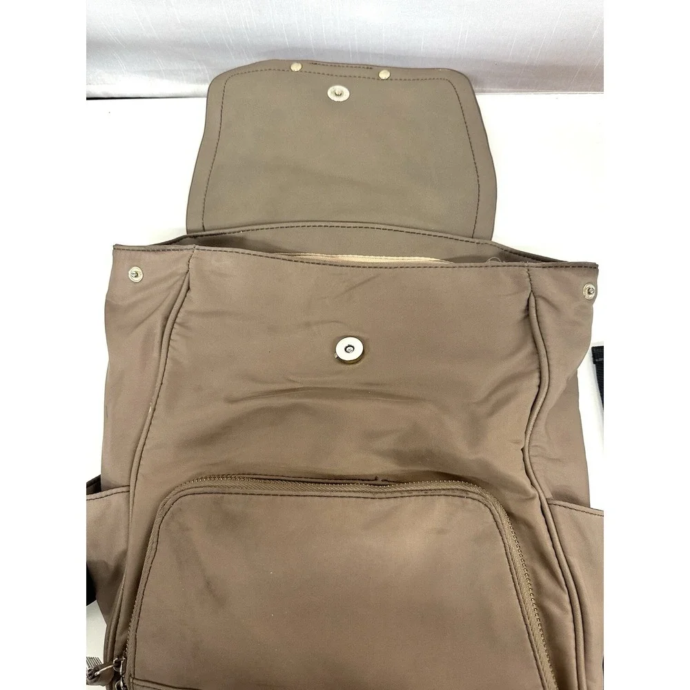 Tutilo New York Backpack Beige Nylon Faux Leather Adjustable Strap Zip Pockets